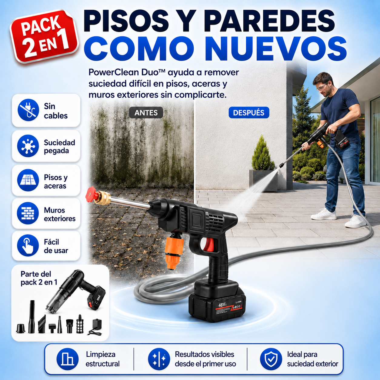 PowerClean Duo™ | La limpieza debe ser rapida, no una pelea con los cables