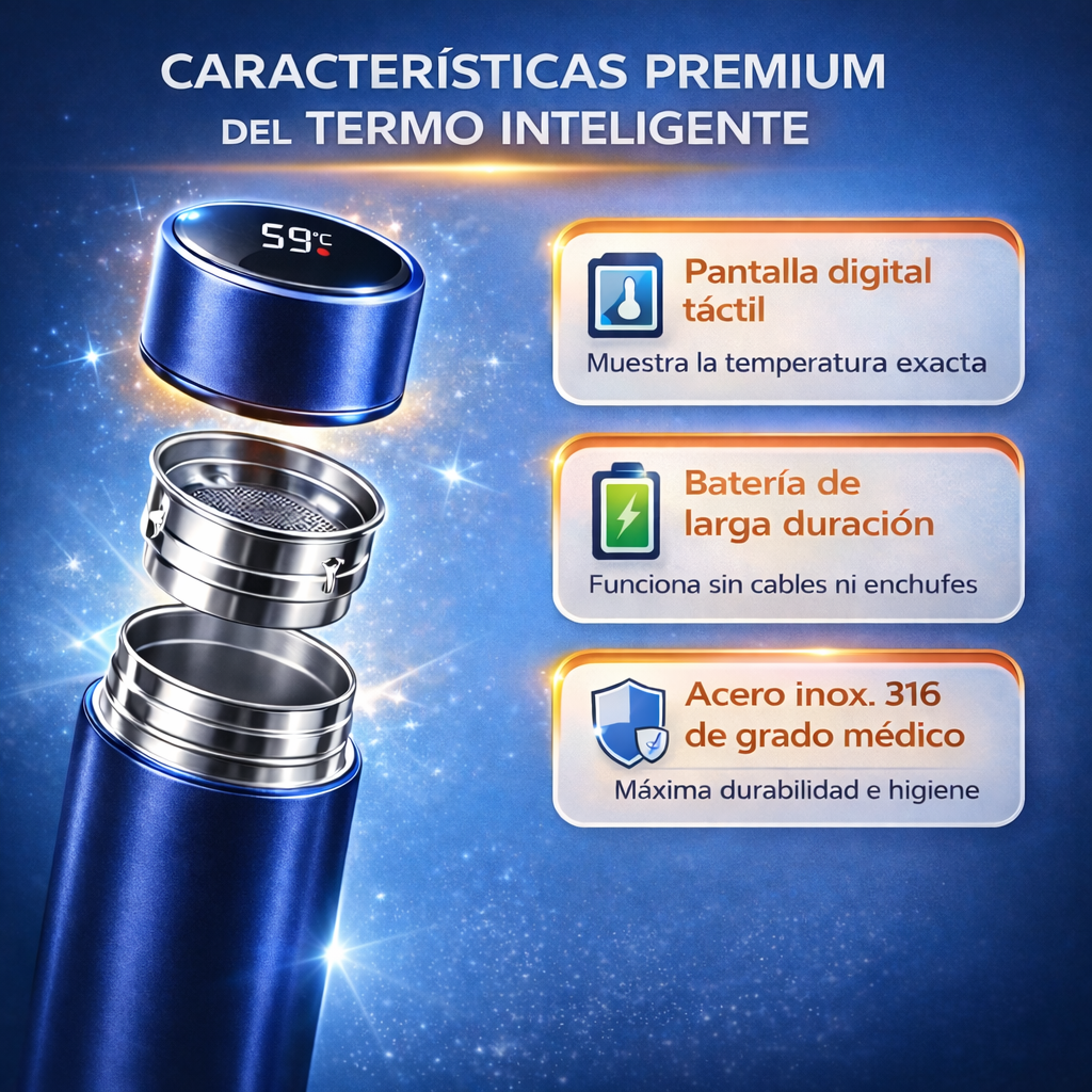 ThermoLux™ | Termo digital Mantiene caliente o frío por horas